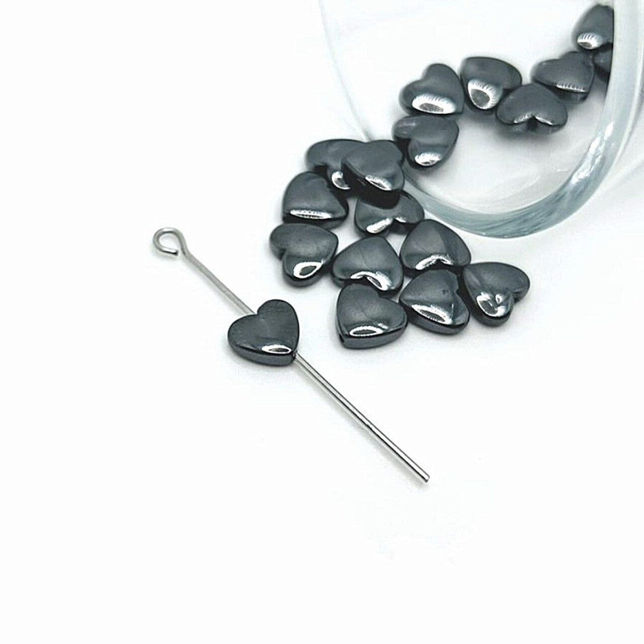 4, 20 or 50 Pieces: Hematite Heart Spacer Charm Beads - Double Sided